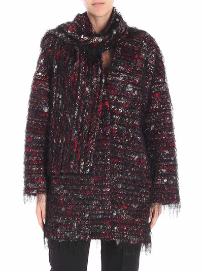 Blugirl Tweed Coat With Fringes In Multi