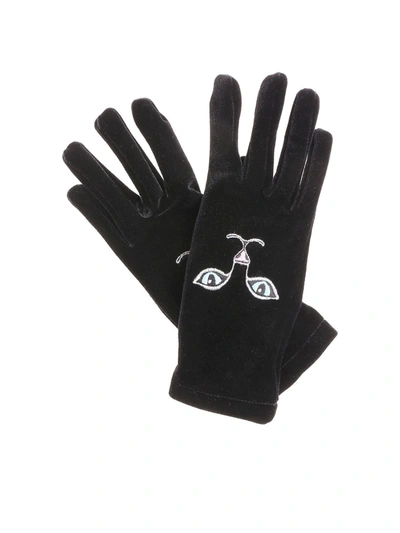 Vivetta Black Heise Cat Embroidered Gloves