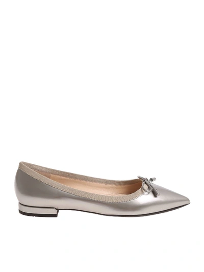 Prada Grey Pointy Leather Flats