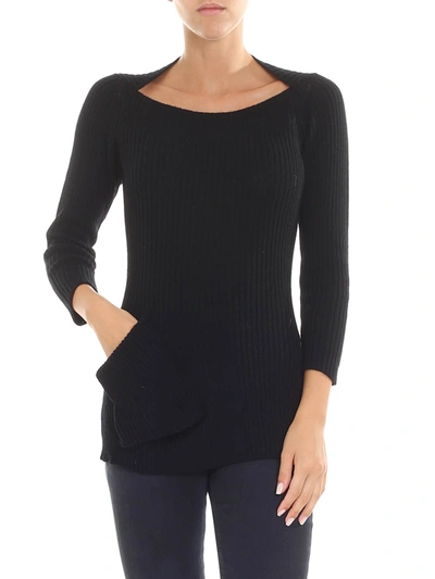 Y's Black Ribbed Fabric Pullover