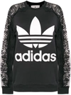 Stella Mccartney + Adidas Lace-paneled Printed Cotton-jersey Sweatshirt In Black