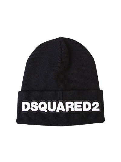 Dsquared2 Embroidered Logo Patch Beanie In Black