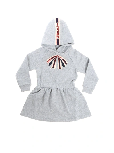 Gucci Kids' Gray Dress With Branded Bow Detail In Grey
