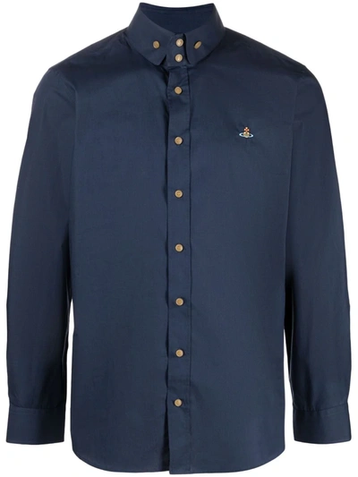 Vivienne Westwood Double Button Orb Logo Shirt Colour: Navy In Blue