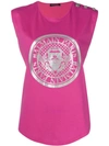 Balmain Pink Top With Silver Logo Print In C2030 Rose Flu