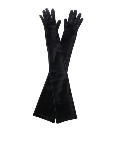 Alberta Ferretti Black Velvet Long Gloves