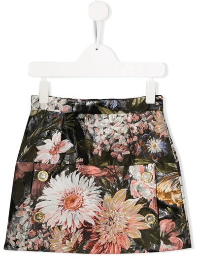 Dolce & Gabbana Kids' Floral Jacquard Skirt In Black