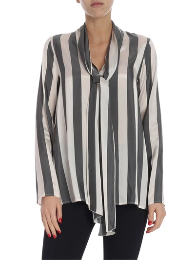 Her Shirt Striped Tie-neck Blouse In Grey