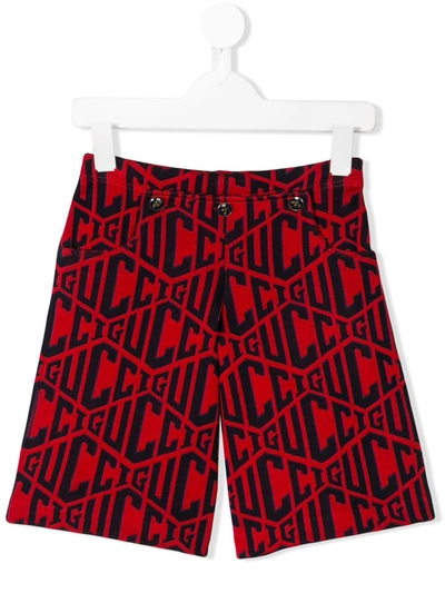 Gucci Kids' All-over Logo Shorts In Red