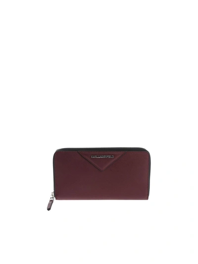 Karl Lagerfeld Wine-color "k/klassic" Zip Around Wallet In Red