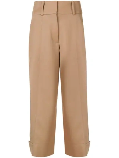 See By Chloé Cropped Twill Wide-leg Trousers In Brown