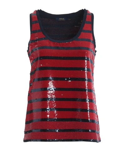 Polo Ralph Lauren Sequined Striped Tech Fabric Tank Top In Red