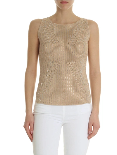 Ermanno Scervino Beige Top With Iridescent Rhinestones