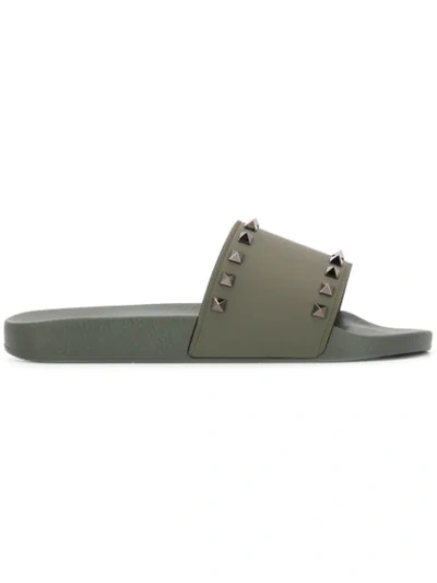 Valentino Garavani Men's Rockstud Pool Slide Sandals In Green