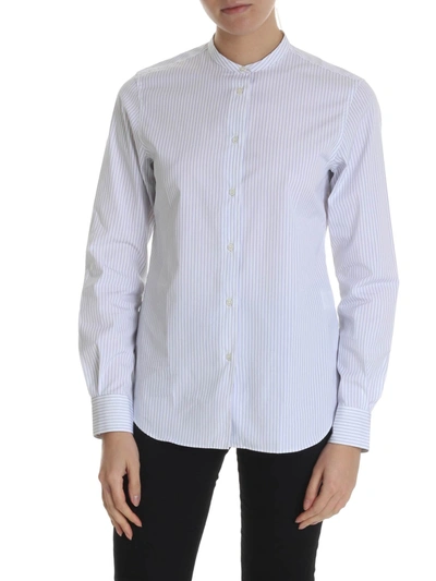 Aspesi White Striped Shirt With A Korean Collar
