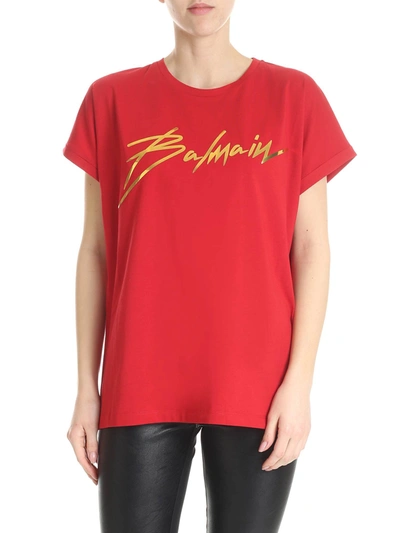 Balmain Signature T-shirt In Red