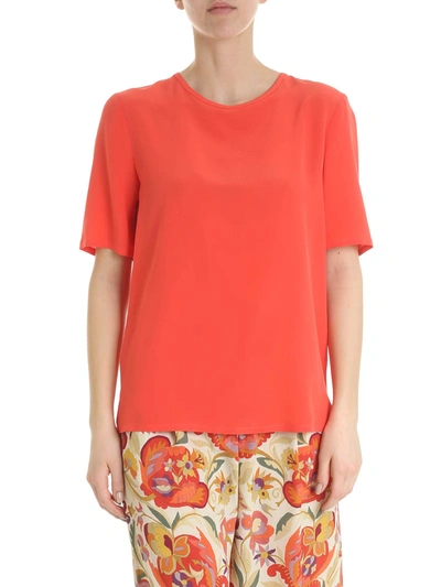 Etro Crew Neck T-shirt In Coral Red Color In Orange