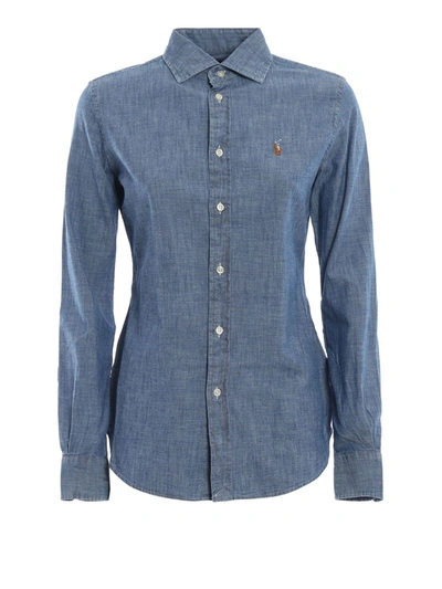 Polo Ralph Lauren Denim Effect Cotton Slim Fit Shirt In Blue