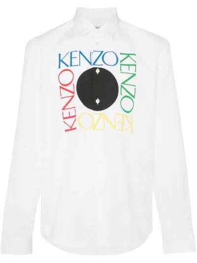 Kenzo Slim Fit Logo Print Shirt In White