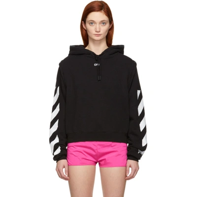 Off-white Cropped Cotton-blend Hoodie In Black