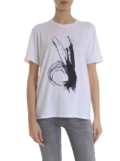 Lamberto Losani Rabbit Print White Linen T-shirt