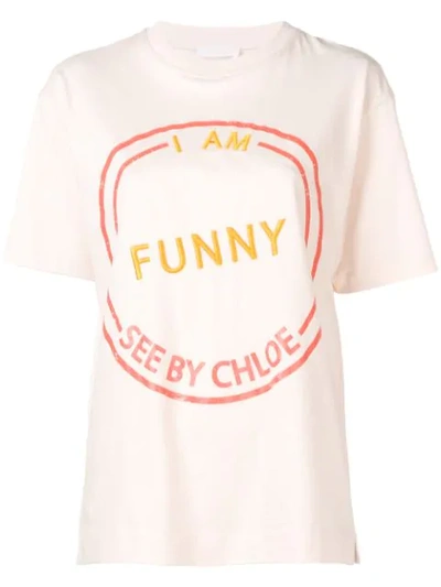 See By Chloé Slogan Embroidered T-shirt In Pink