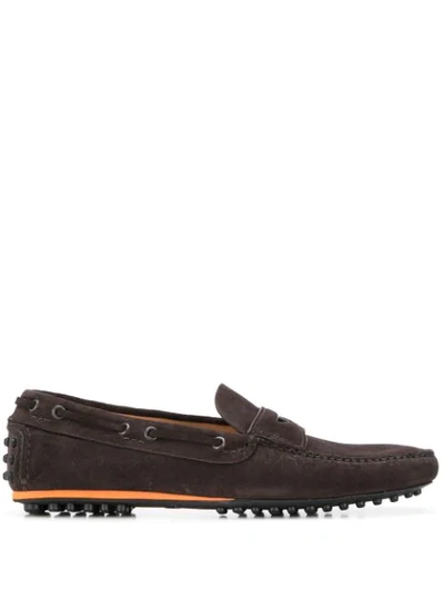 Car Shoe Loafers In Brown Suede With Neon Detail