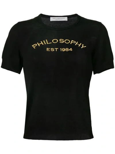 Philosophy Di Lorenzo Serafini Linen Blend Black Embroidered T-shirt