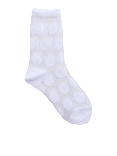Y's Polka Dot Stretch Socks In White