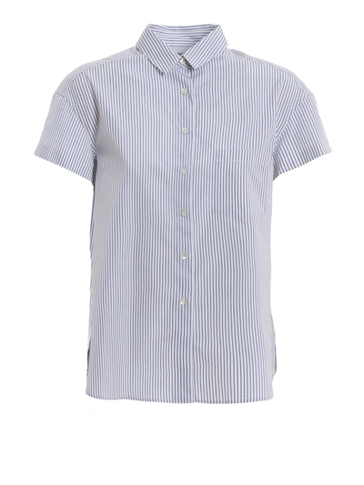 Aspesi Short-sleeved Shirt In White With Blue Stripes In Light Blue