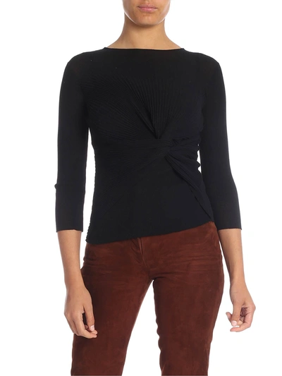 Alberta Ferretti Black Pleated Sweater With Knot