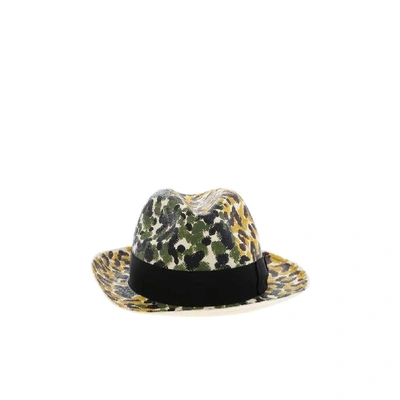 Borsalino Ivory Hat With Animalier Pattern In Multicolor