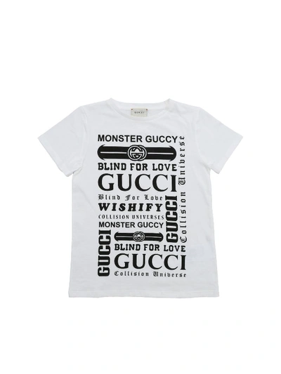 Gucci Kids' T-shirt In White With Logo Prints