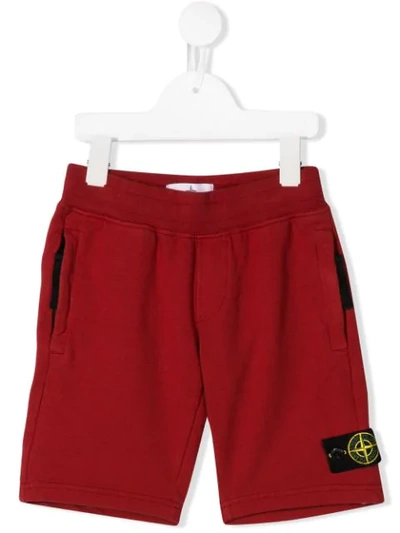 Stone Island Kids' Red Cotton Shorts With Logo