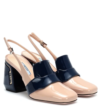 Prada Slingback In Nude And Blue Leather In Beige
