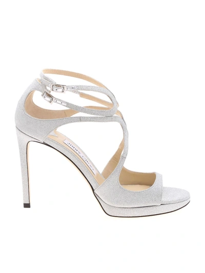 Jimmy Choo Lance 100 Sandals In Glittered Silver