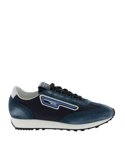 Prada Vintage-effect Sneakers In Blue