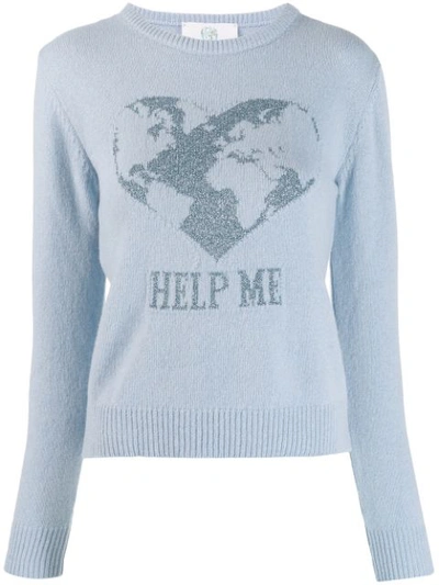 Alberta Ferretti Crew-neck Pullover With Lurex Embroidery Help Me In Light Blue