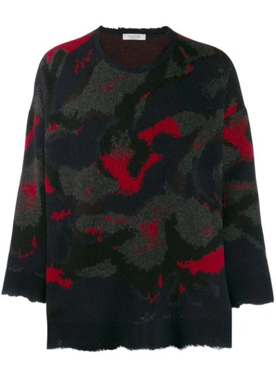 Valentino Vintage Effect Camouart Crew-neck Sweater In Blue