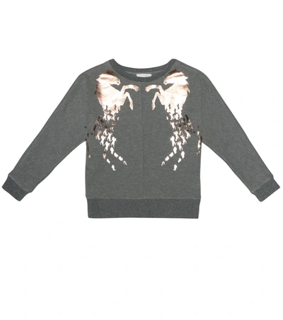 Chloé Kids' Sweatshirt In Grey Melange With Laminated Horse Prints