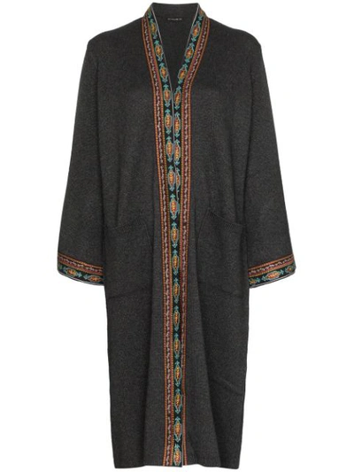 Etro Oversize Cardigan In Melange Gray With Embroidery In Grey