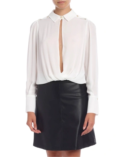 Elisabetta Franchi Body Shirt With Open Neckline In Ivory Color In Cream