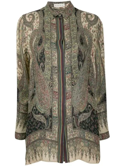 Etro Paisley Print Shirt In Green And Beige