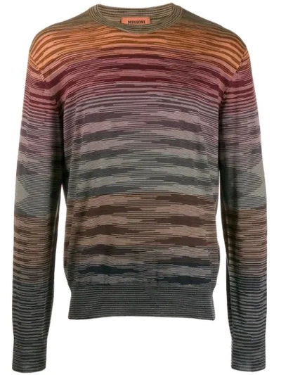 Missoni Crew-neck Pullover With Pattern In Shades Of Red In Brown