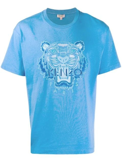 Kenzo Tiger-embroidered Cotton-jersey T-shirt In Blue