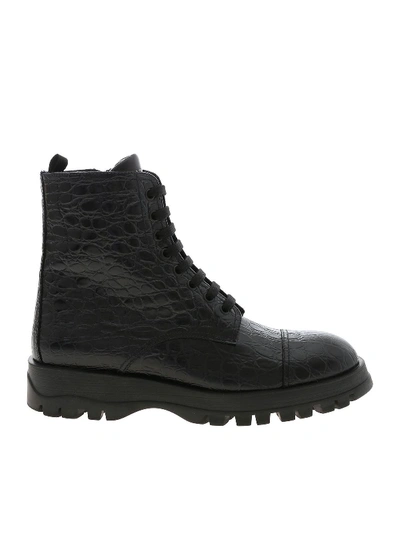 Prada Reptile Effect Black Leather Boots