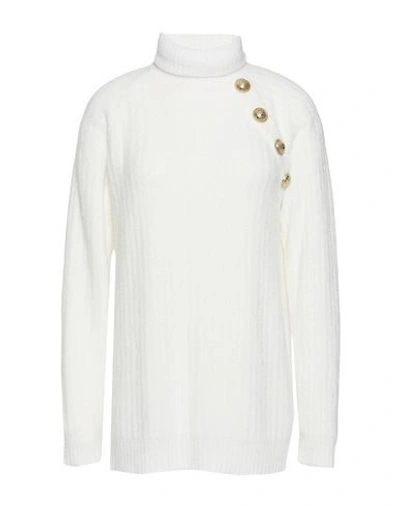Balmain Cream-colored Turtleneck With Decorative Buttons In White