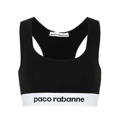 Paco Rabanne Logo Cropped Sports Bra In Black
