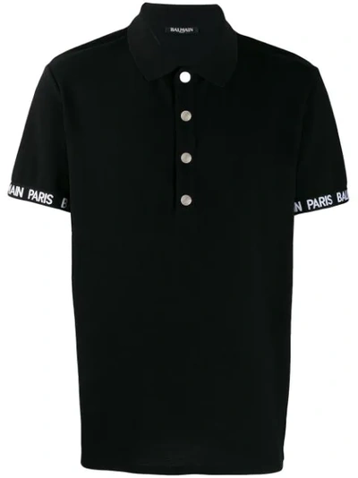 Balmain Lettering Logo Polo Shirt In Black