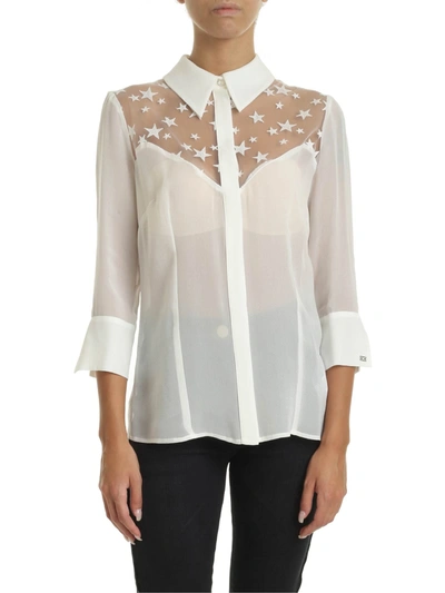 Elisabetta Franchi Ivory Shirt With Star Embroidery In White